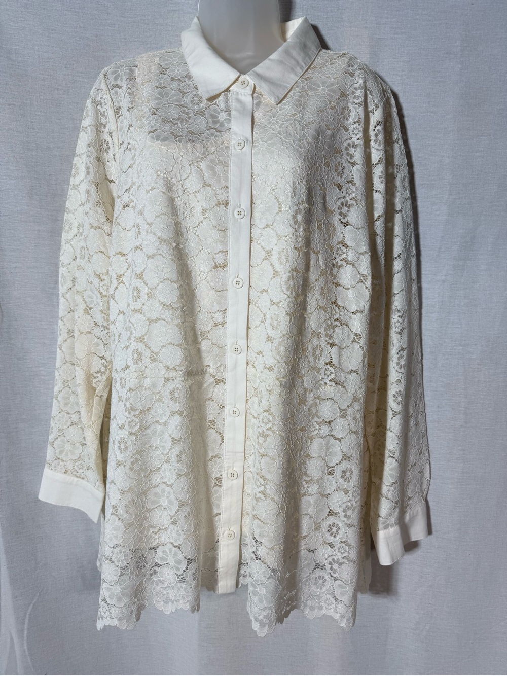 Isaac Mizrahi Live Cream Lace Button-Down Shirt with camisole Size XL